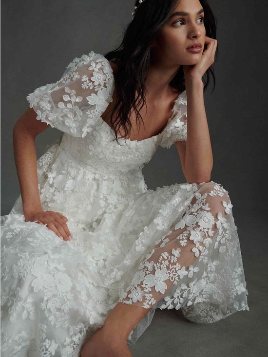 Willowby by Watters Lilia Puff-Sleeve Lace Empire Wedding Gown - Picture 10 of 10